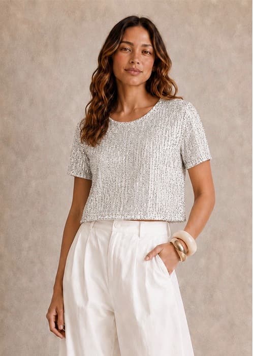 Remera lentejuelas Plata