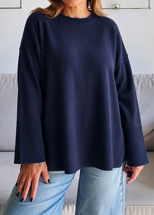 Maxisweater liso con tajos