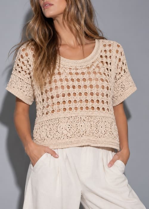 Remera crochet lentejuelas