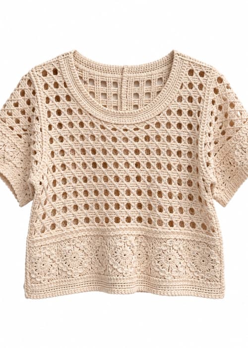 Remera crochet lentejuelas